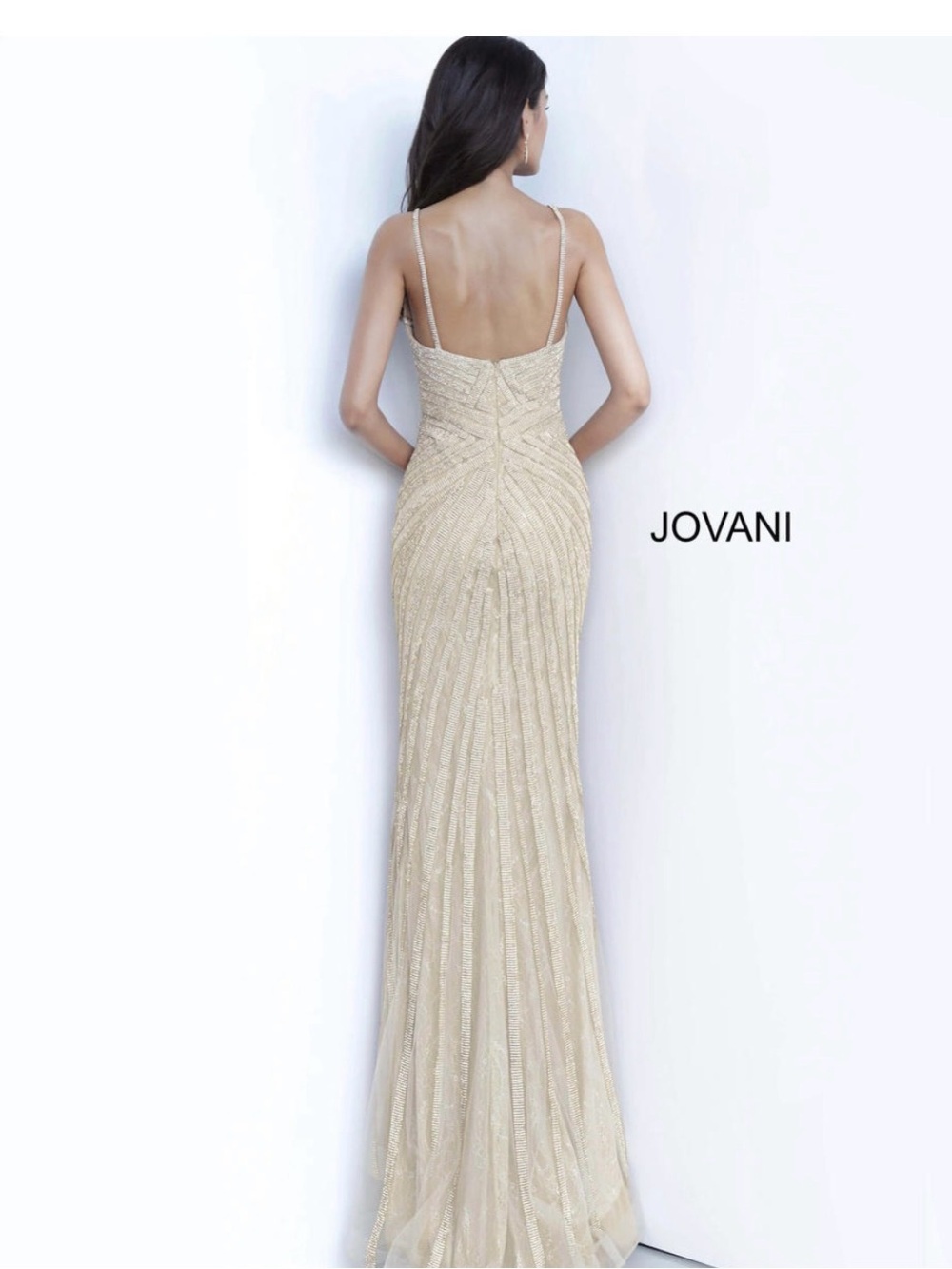Jovani Gold Beaded V‑Neck Evening Gown 03095 - Picture 2 of 5